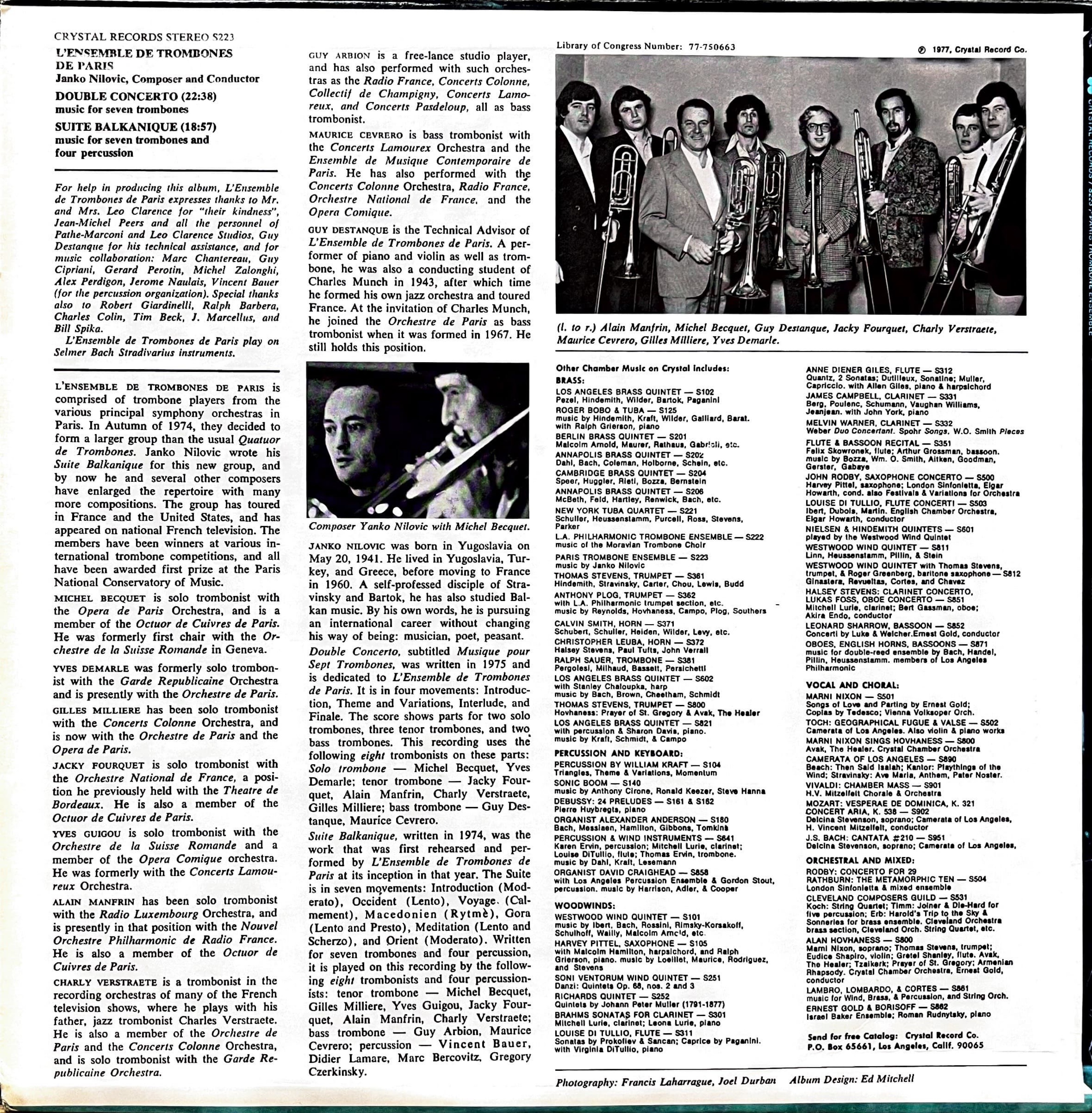 L'Ensemble De Trombones De Paris Performs Suite Balkanique & Double Concerto By Janko Nilovic