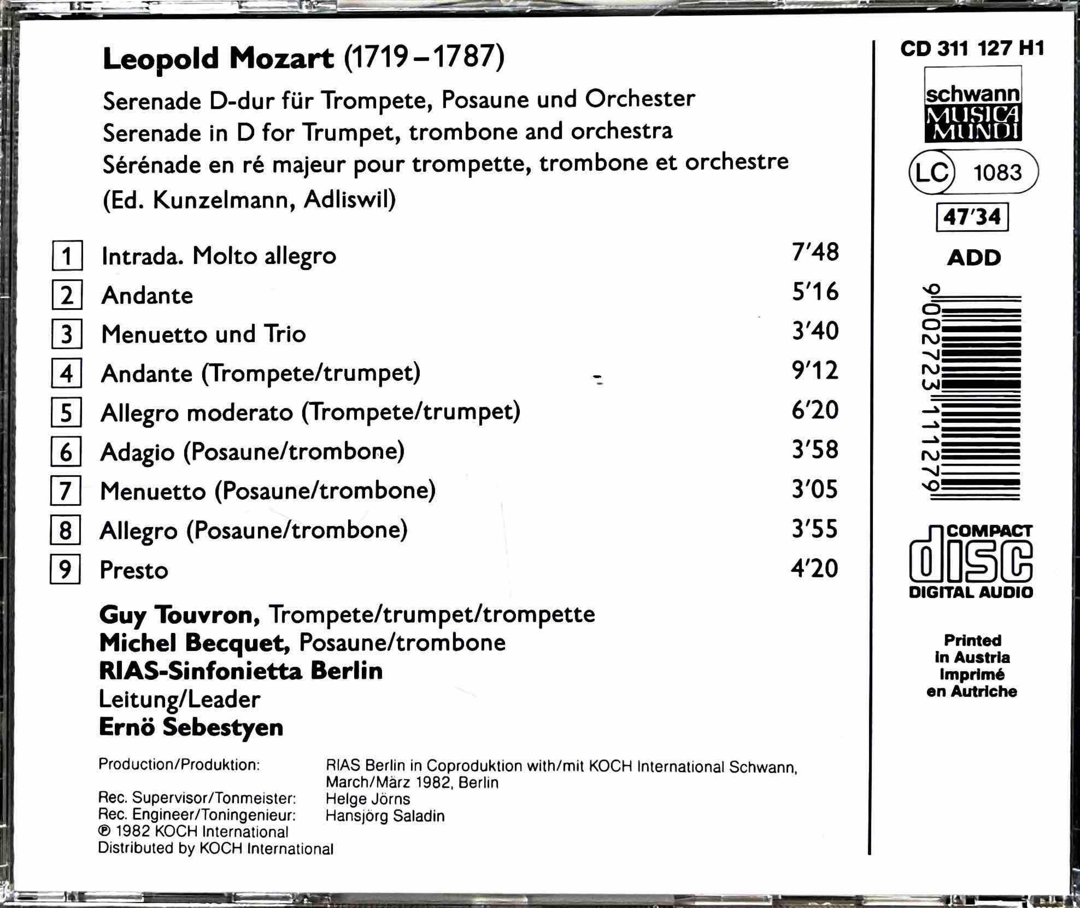 Leopold Mozart – Serenade D-Dur Für Trompete, Posaune Und Orchester