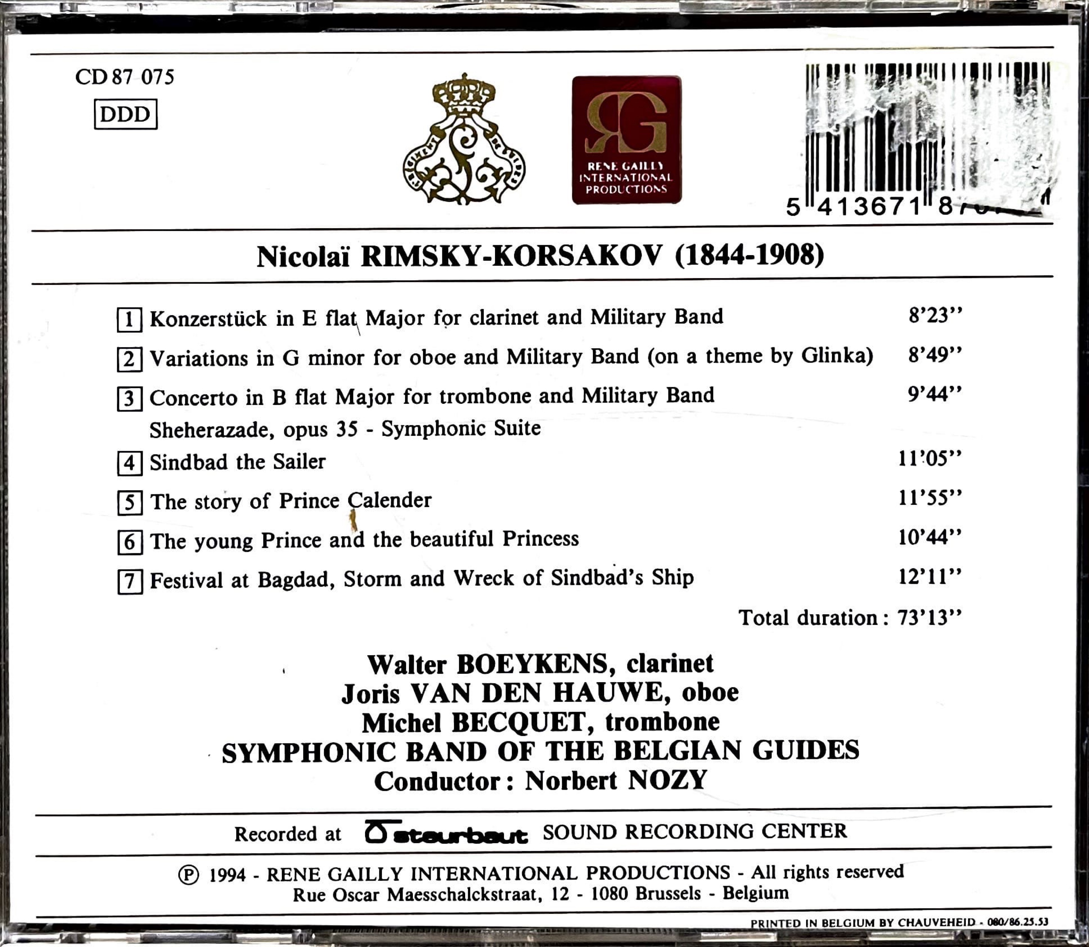 Nicolaï Rimsky-Korsakov Works For Clarinet, Oboe, Trombone and Symphonic Band